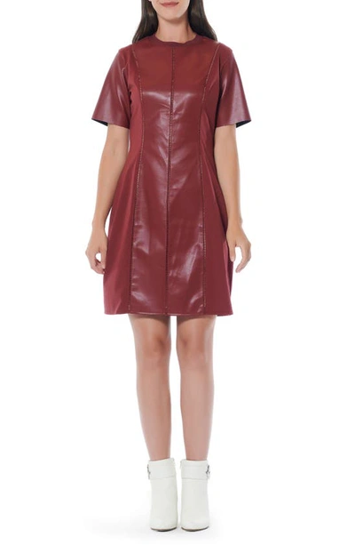 Shop Gracia Short Sleeve Mixed Media A-line Dress In Burgundy