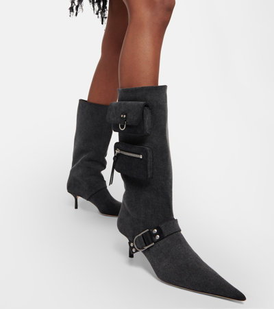 Blumarine Jeanne Denim Knee-high Boots In Blue