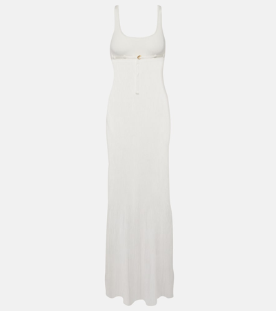 Shop Jacquemus Robe Maille Oranger Ribbed-knit Maxi Dress In White