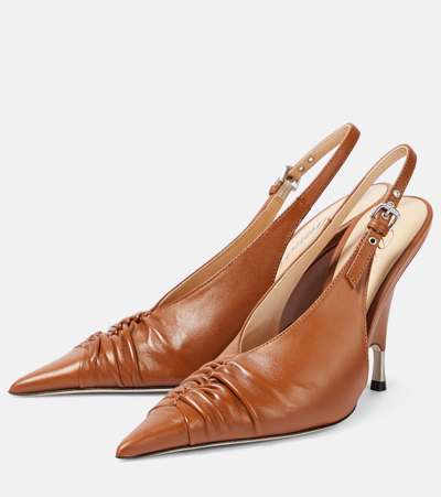 Shop Blumarine Leather Slingback Pumps In Brown