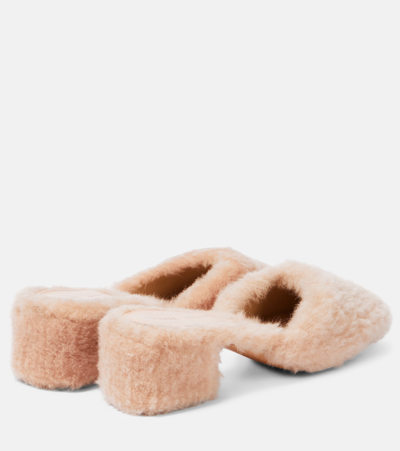 Khaite Clio 50mm Shearling Mules In Pink