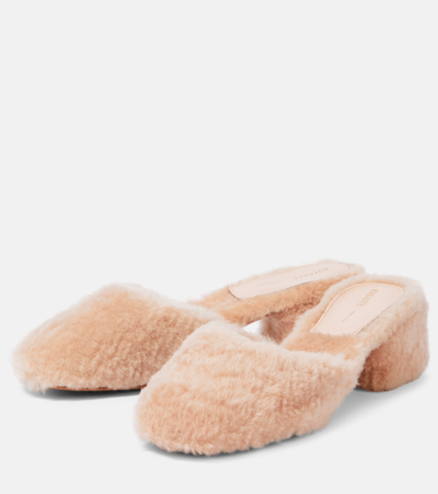 Khaite Clio 50mm Shearling Mules In Pink