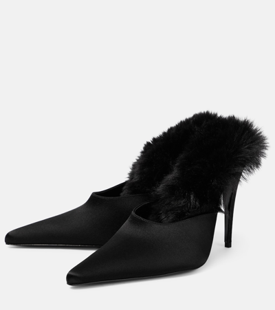 Magda Butrym Faux Fur-lined Satin Mules In Black