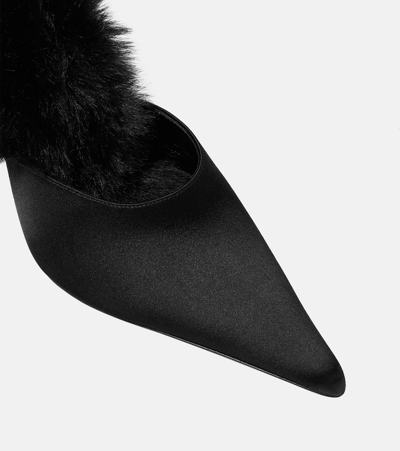 Magda Butrym Faux Fur-lined Satin Mules In Black