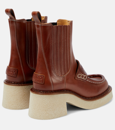 Shop Kenzo Leather Ankle Boots In Brown