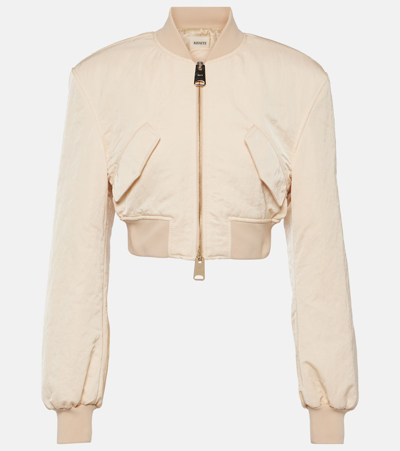 Shop Khaite Reggie Cropped Satin Bomber Jacket In White