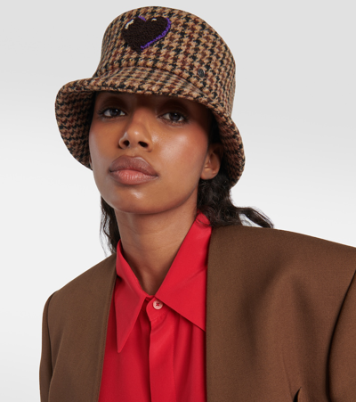 Shop Maison Michel Axel Checked Wool Bucket Hat In Multicoloured