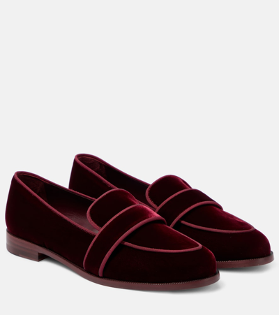 Shop Aquazzura Martin Velvet Loafers In Red