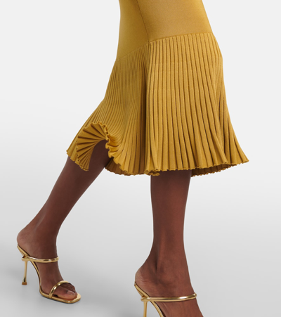 Shop Galvan Atalanta Ribbed-knit Midi Dress In Gold