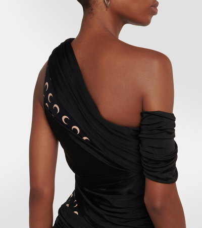 Marine Serre Shelter One-shoulder Draped Jersey Minidress In Black