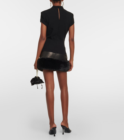 Magda Butrym Floral-appliqué Wool-blend Top In Black