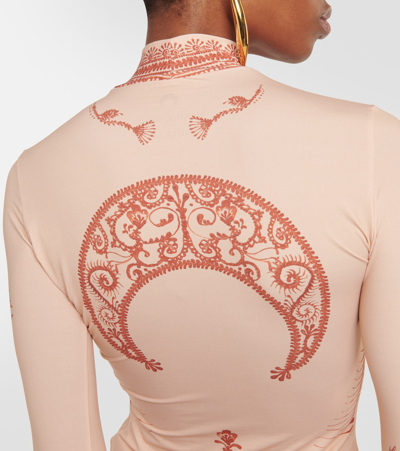 Marine Serre Henna Print Long Sleeved Second Skin Top In Pink