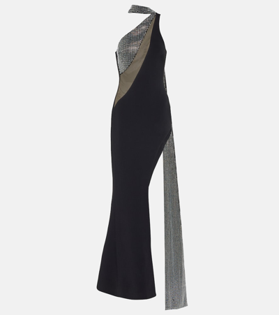 Shop David Koma Crystal-embellished Scarf Gown In Black