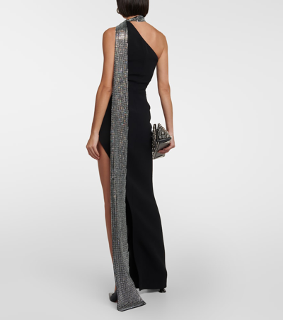 Shop David Koma Crystal-embellished Scarf Gown In Black