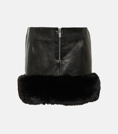 Shop Magda Butrym Faux Fur-trimmed Leather Mini Skirt In Black