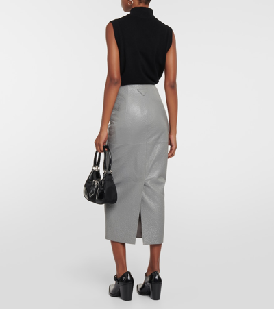 Prada Nappa Leather Skirt In Blue