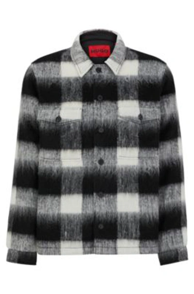 Hugo Boss Oversize-fit Overshirt In Glen-check Wool-effect Fabric In White