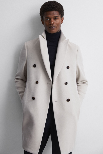 Shop Reiss Timpano - Bone Wool Blend Double Breasted Epsom Coat, M