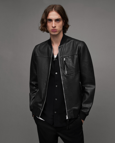 Shop Allsaints Tyro Washed Leather Bomber Jacket In Black