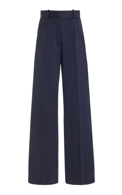 Shop Another Tomorrow Wool Flared-leg Pants In Navy