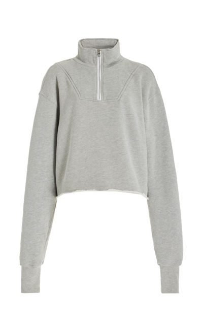 Shop Les Tien Haley Cropped Half-zip Cotton Sweatshirt In Grey