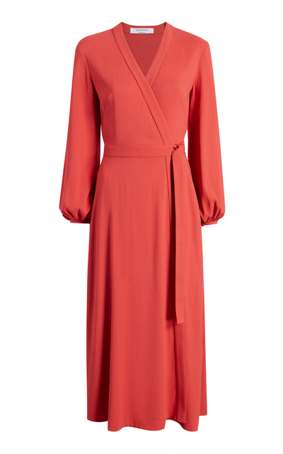 Shop Another Tomorrow Lantern-sleeve Wrap Dress In Coral