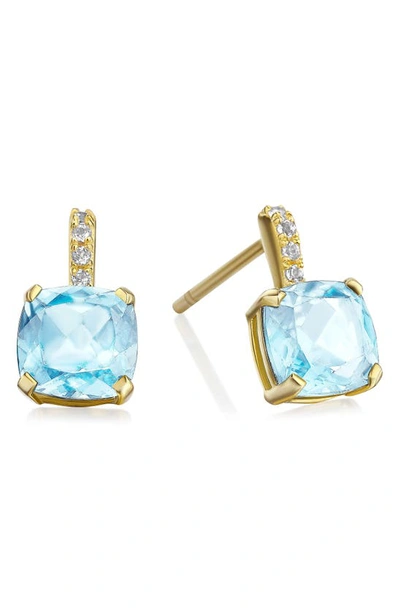 Shop House Of Frosted Topaz Pavé Drop Earrings In Gold/blue