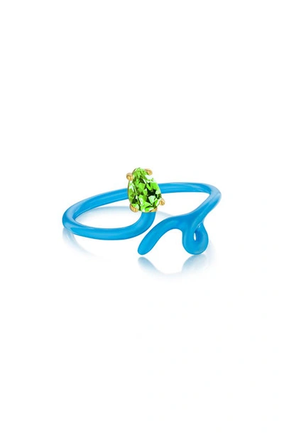 Shop House Of Frosted Stone & Enamel Vine Ring In Blue/ Peridot