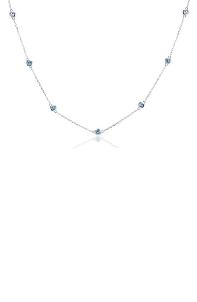 House Of Frosted Multi Stone Station Necklace In Silver/ Blue Topaz