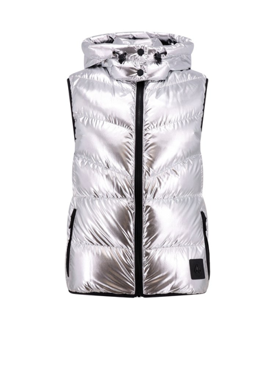 Shop Moose Knuckles Metallic Hooded Down Vest In Silver