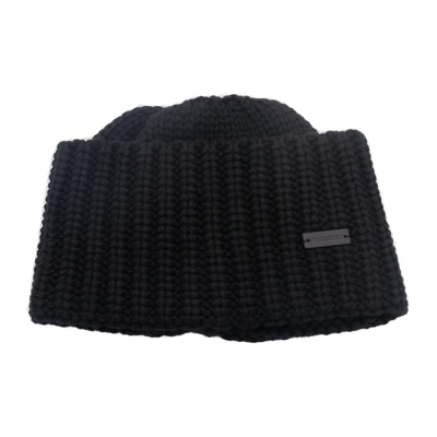 Shop Saint Laurent Logo Plaque Knitted Beanie In Black