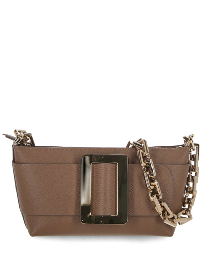 Buckle Pouchette Bag in Brown Leather