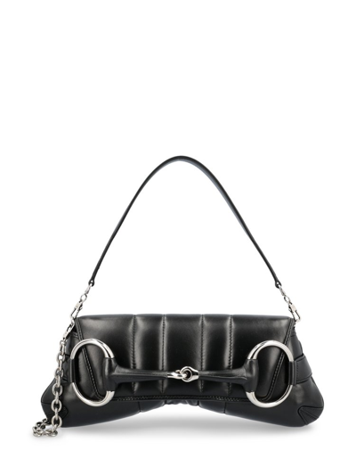 Shop Gucci Horsebit Chain Medium Shoulder Bag In Black