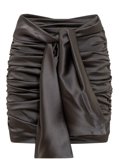 Shop Dolce & Gabbana Side Bow Detailed Mini Draped Satin Skirt In Black
