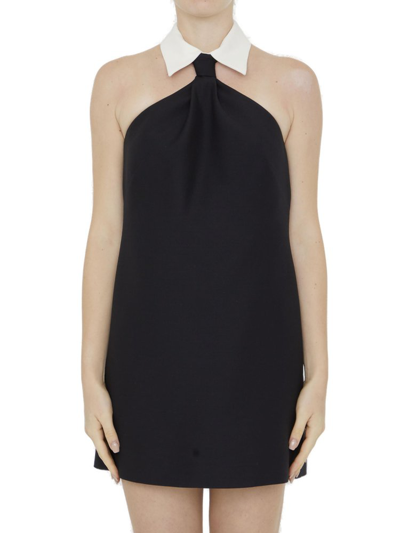 Shop Valentino Collar Detailed Sleeveless Mini Dress In Black