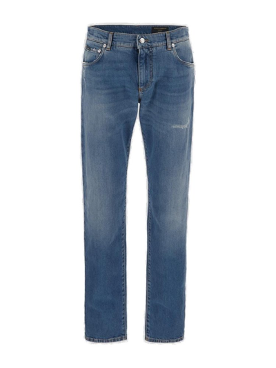 Shop Dolce & Gabbana Straight Leg Ripped Jeans In Blue
