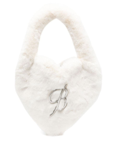Shop Blumarine Logo Faux Fur Handbag In White