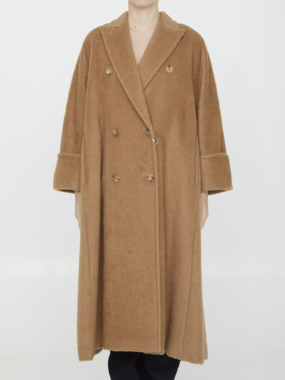 Max Mara Caronte Camel Double Breasted Long Coat In Beige
