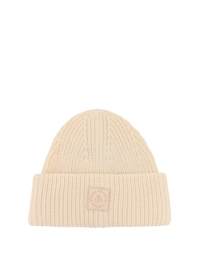 Shop Moose Knuckles Logo Patch Knitted Beanie In Beige