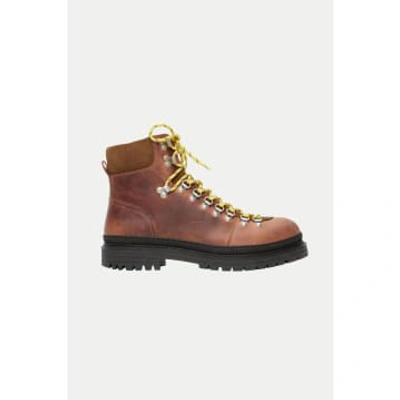 Shop Selected Homme Cognac Landon Leather Hiking Boot In Brown