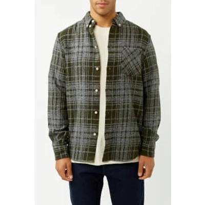 Shop Knowledge Cotton Apparel Green Stripe Heavy Flannel Checkered Shirt