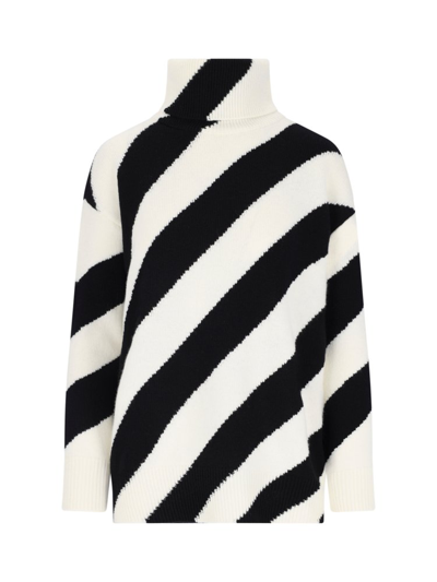 Shop Valentino High Neck Striped Knitted Jumper In Multi
