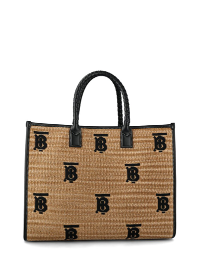 Shop Burberry Tb Logo Embroidered Freya Tote Bag In Multi