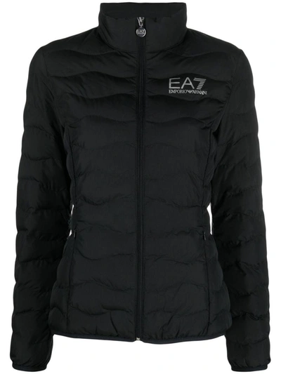 Ea7 Logo Down Jacket In Black