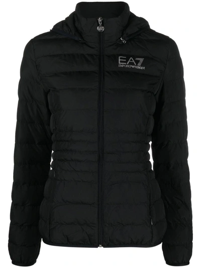 Ea7 Logo Down Jacket In Black