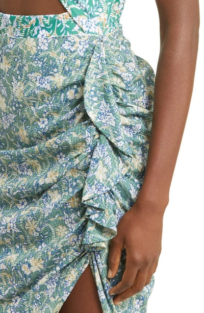 Shop Veronica Beard Hazel Ruffle Asymmetric Skirt In Dark Seafoam Multi