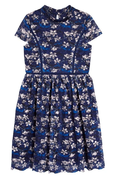 Shop Blush By Us Angels Kids' Floral Lace Dress In Navy