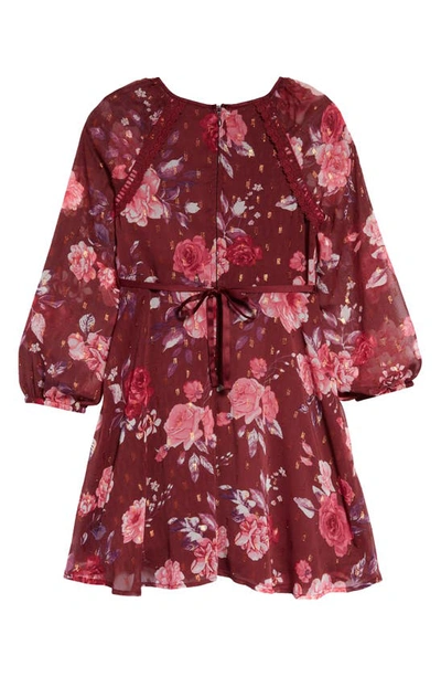 Shop Blush By Us Angels Kids' Floral Clip Dot Chiffon Dress In Wine