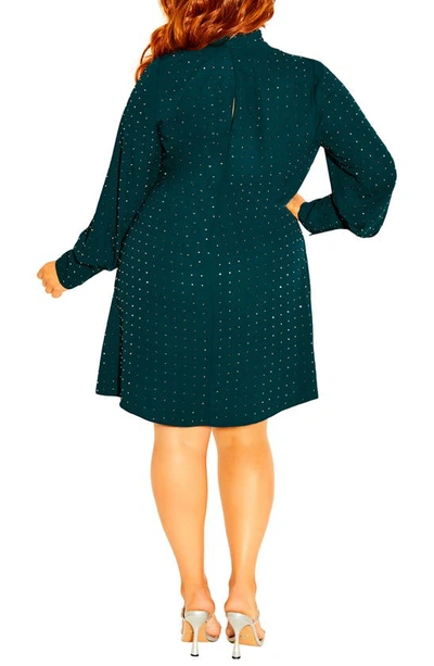 Shop City Chic Nailhead Studded Long Sleeve Tunic Dress In Emerald