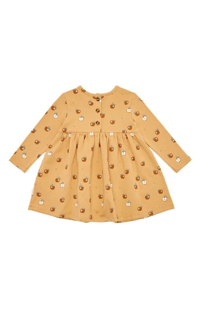 Shop Firsts By Petit Lem Golden Apples Organic Cotton Dress & Solid Leggings Set In Yellow Gold